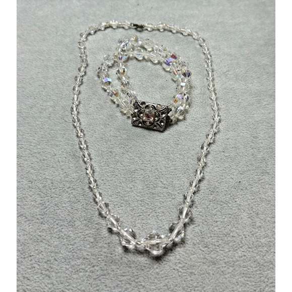 Vintage Clear AB Austrian Crystal Necklace & Bracelet Graduated Bicone Diamond - Picture 3 of 7